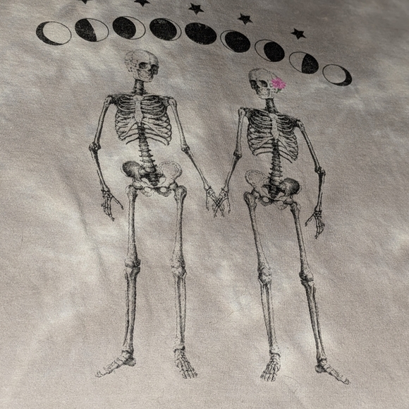 Women's Rebel Sugar White/Grey Marble Die Crop Tshirt Skeleton/Moon Graphics SM - Picture 3 of 4